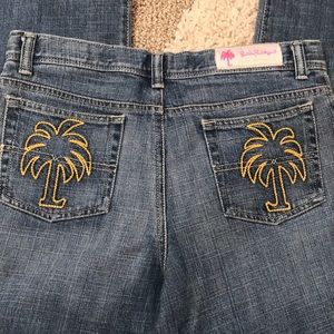 Lilly Pulitzer Kids Jeans with Gold Palm Tree Embroidery